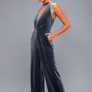 BIA SLATE BLUE VELVET SLEEVELESS JUMPSUIT